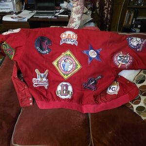 Men's Red Patchwork Bomber Jacket